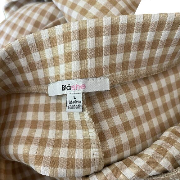 Blashe Large Mini Skirt Tan White Print Slit Short NWT Boutique Casual - Picture 2 of 8